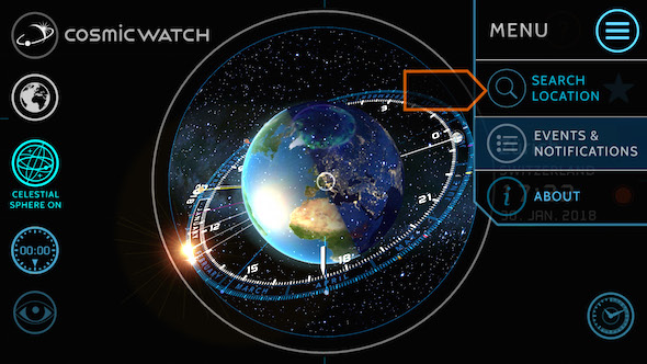 Cosmic watch search location